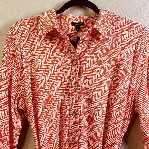 TALBOTS Dress Ponte‎ Knit Rayon Collared Shirt Belted Coral Classic Capsule NWT - Picture 5 of 13